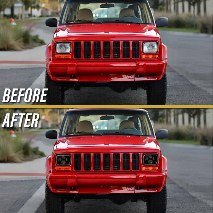 1997 - 2001 Jeep Cherokee XJ 7x6 H6054 / H6052 Black Housing LED Projector Sealed Beam Headlights