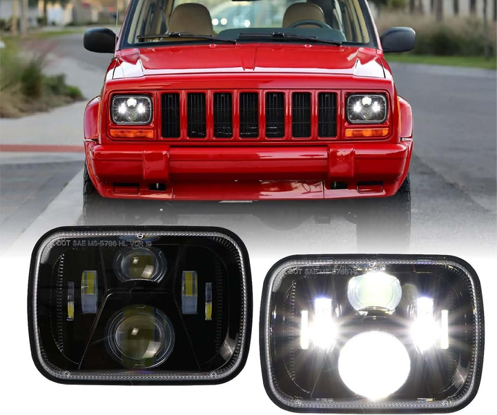 1997 - 2001 Jeep Cherokee XJ 7x6 H6054 / H6052 Black Housing LED Projector Sealed Beam Headlights