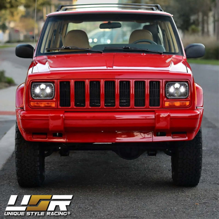 1997 - 2001 Jeep Cherokee XJ 7x6 H6054 / H6052 Black Housing LED Projector Sealed Beam Headlights