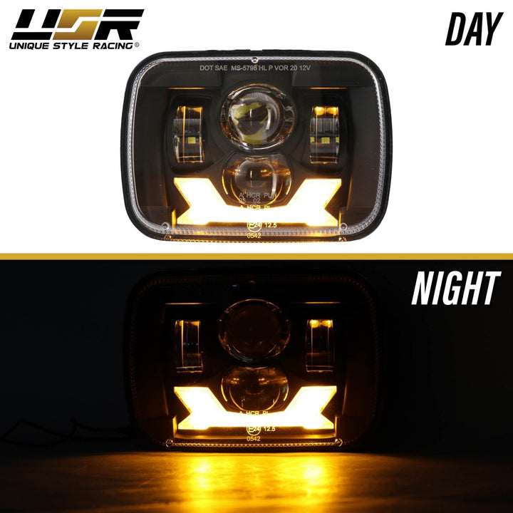 Bronco Style Black Housing LED Projector X - Style 7x6 Sealed Beam Headlights