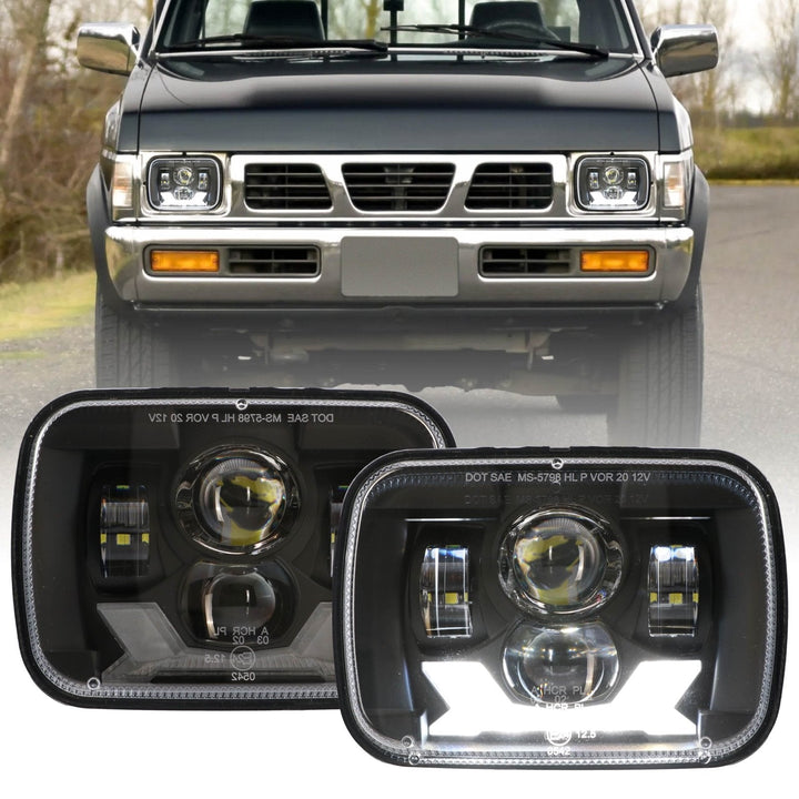 Bronco Style Black Housing LED Projector X - Style 7x6 Sealed Beam Headlights