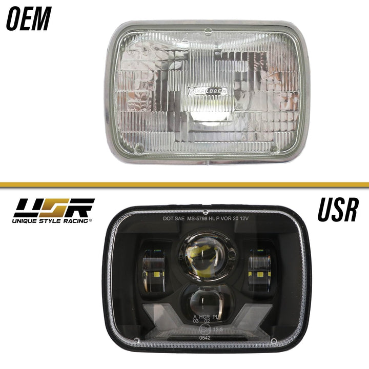 Bronco Style Black Housing LED Projector X - Style 7x6 Sealed Beam Headlights
