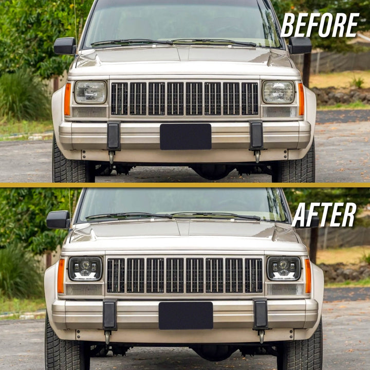 Bronco Style Black Housing LED Projector X - Style 7x6 Sealed Beam Headlights
