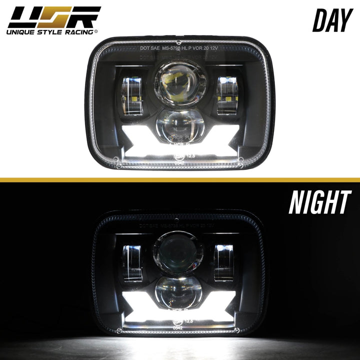 Bronco Style Black Housing LED Projector X - Style 7x6 Sealed Beam Headlights