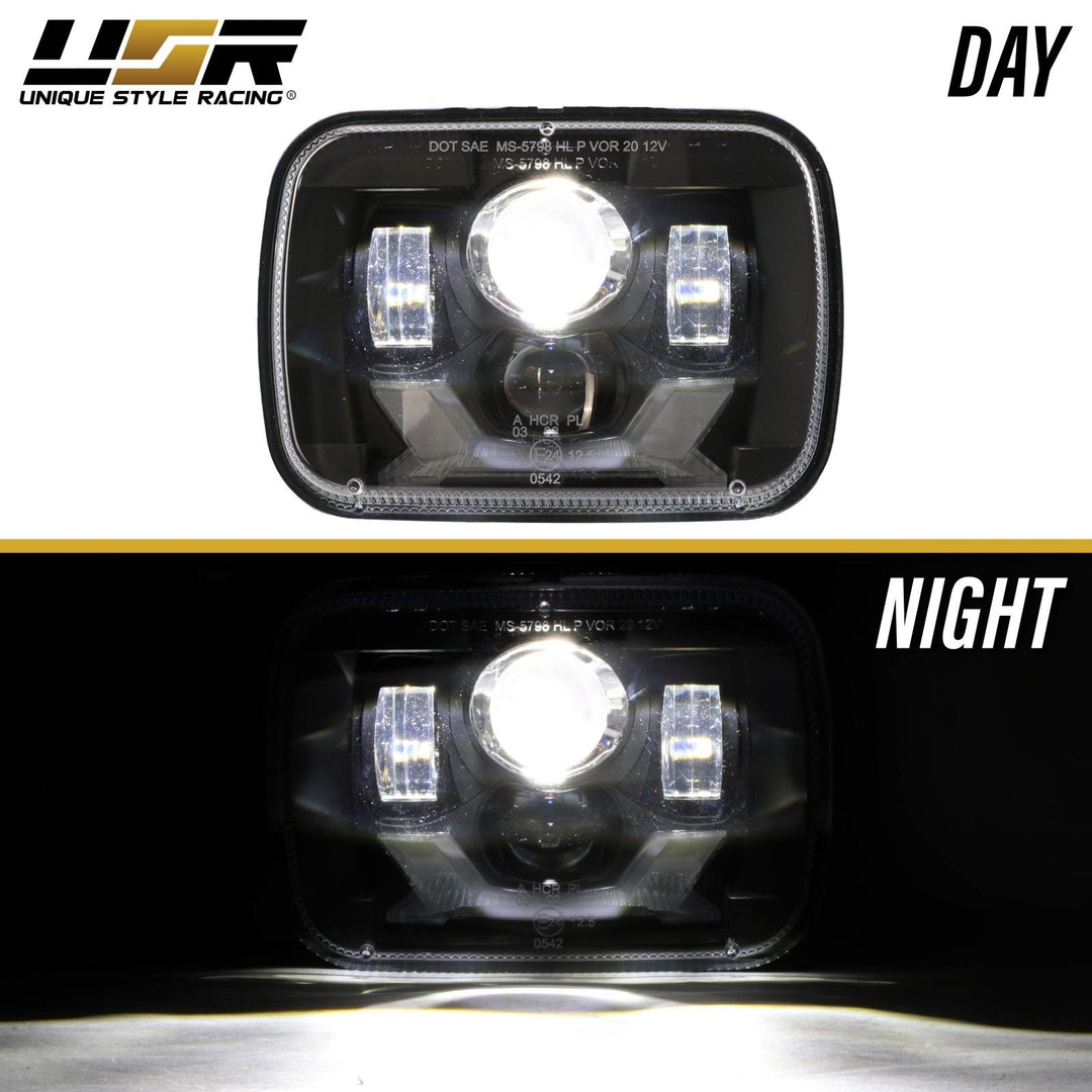 Bronco Style Black Housing LED Projector X - Style 7x6 Sealed Beam Headlights