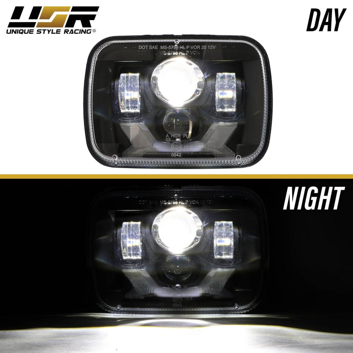 Bronco Style Black Housing LED Projector X - Style 7x6 Sealed Beam Headlights