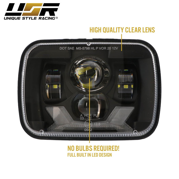 Bronco Style Black Housing LED Projector X - Style 7x6 Sealed Beam Headlights