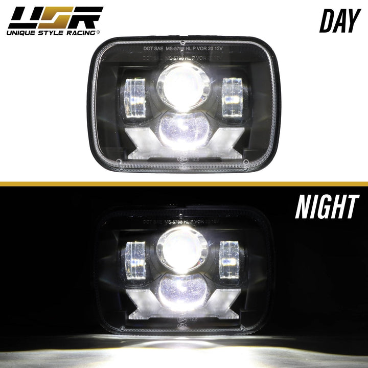 Bronco Style Black Housing LED Projector X - Style 7x6 Sealed Beam Headlights