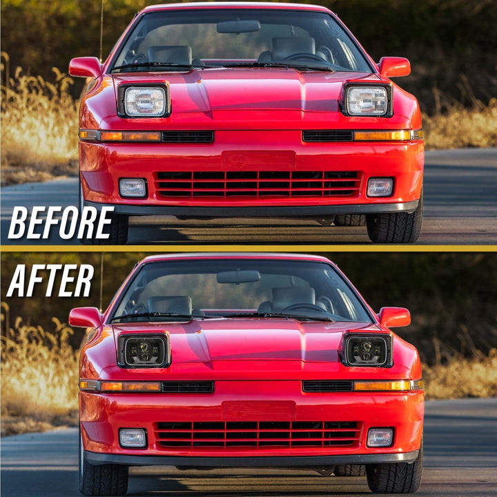 X Style Black Housing LED Projector 7x6 Sealed Beam Headlights + H4 Polarity Correction Module for Toyota Supra / Tacoma / PickUp / MR2