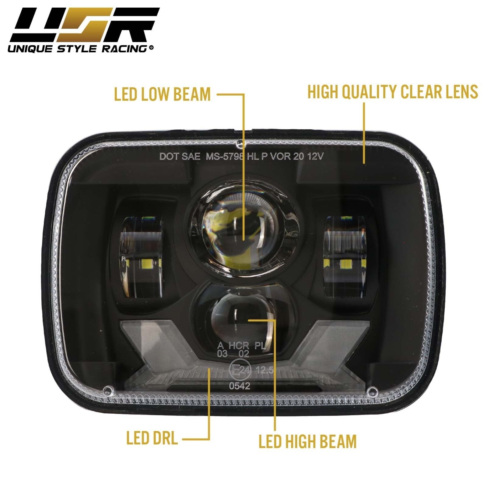 X Style Black Housing LED Projector 7x6 Sealed Beam Headlights +