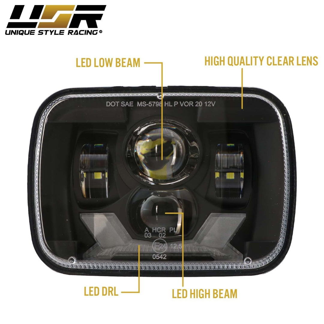 X Style Black Housing LED Projector 7x6 Sealed Beam Headlights + H4 Polarity Correction Module for Toyota Supra / Tacoma / PickUp / MR2