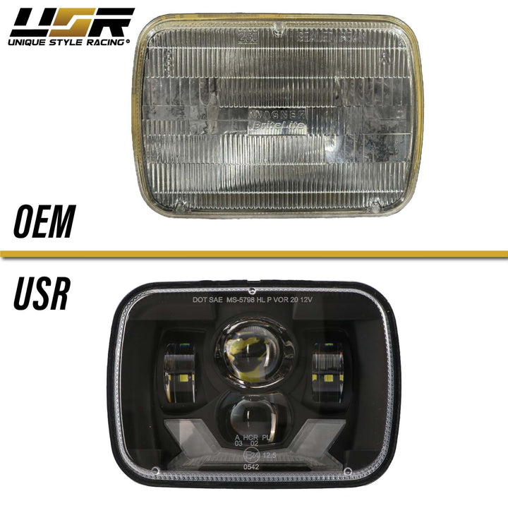 X Style Black Housing LED Projector 7x6 Sealed Beam Headlights + H4 Polarity Correction Module for Toyota Supra / Tacoma / PickUp / MR2