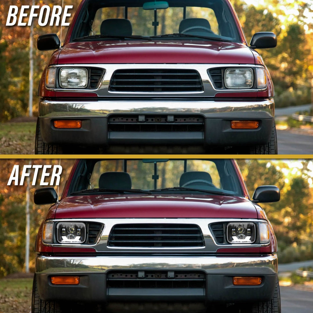 X Style Black Housing LED Projector 7x6 Sealed Beam Headlights + H4 Polarity Correction Module for Toyota Supra / Tacoma / PickUp / MR2