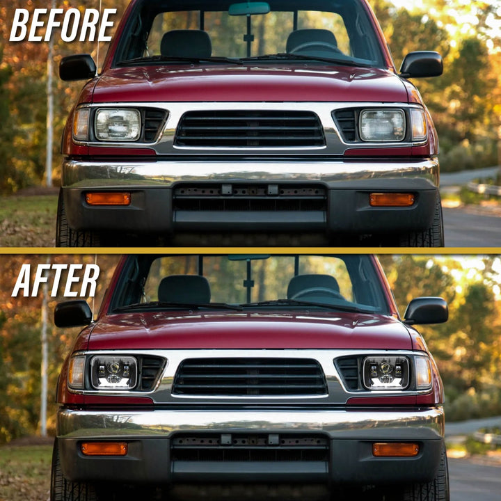 X Style Black Housing LED Projector 7x6 Sealed Beam Headlights + H4 Polarity Correction Module for Toyota Supra / Tacoma / PickUp / MR2
