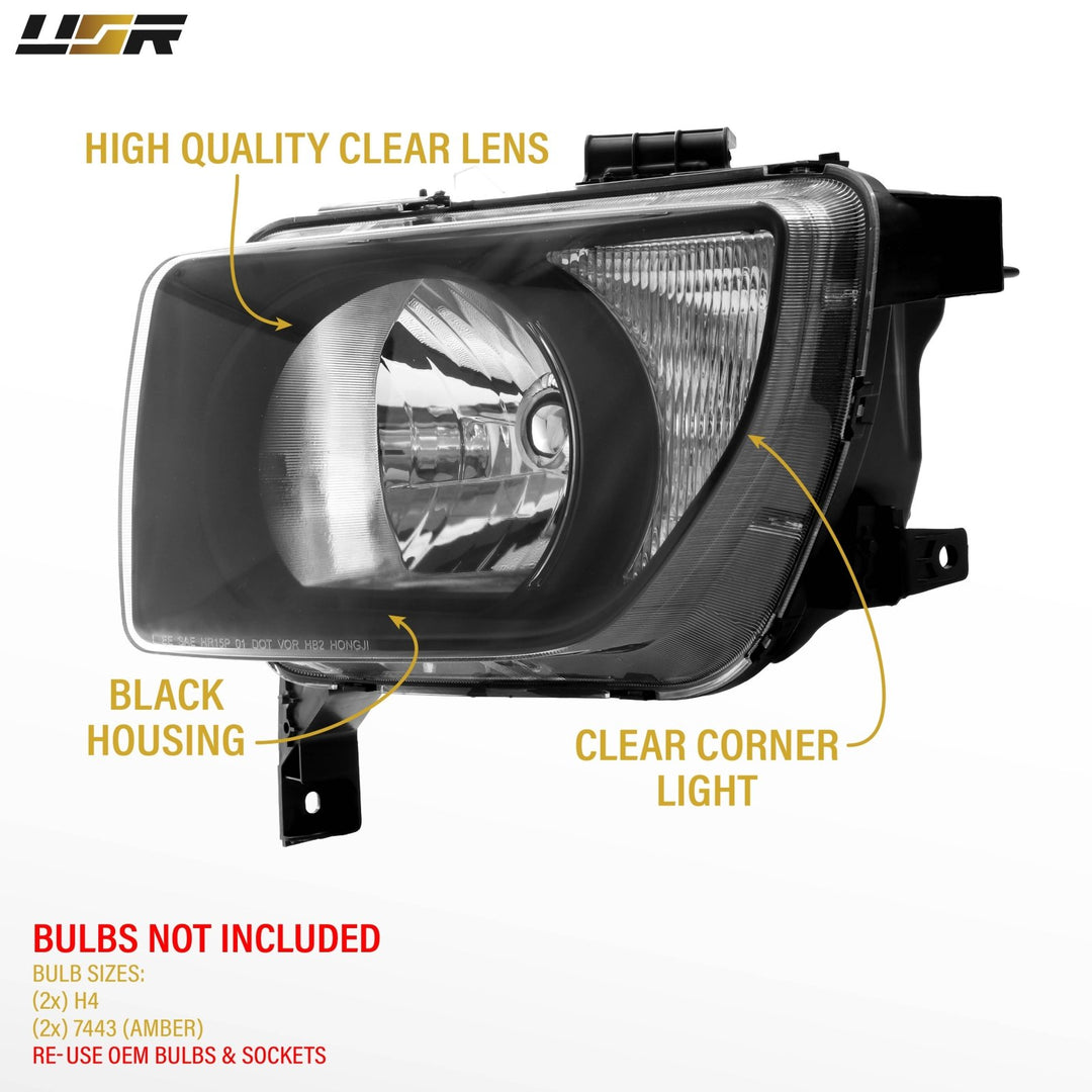 2003 - 2008 Honda Element Black Housing Clear Lens with Clear Reflector Headlights