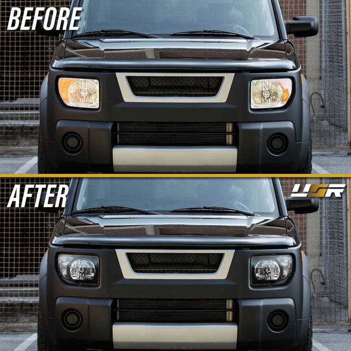 2003 - 2008 Honda Element Black Housing Clear Lens with Clear Reflector Headlights