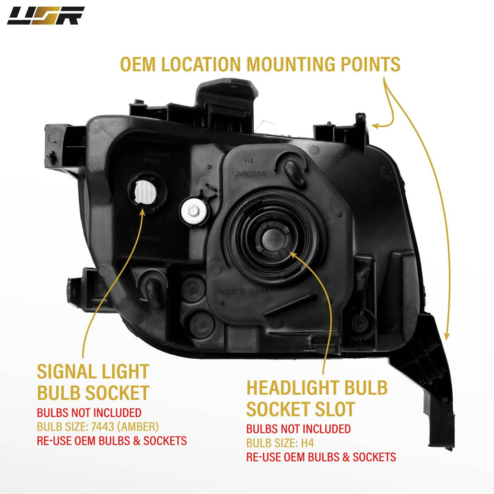 2003 - 2008 Honda Element Black Housing Clear Lens with Clear Reflector Headlights