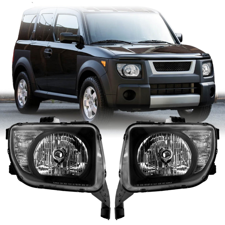 2003 - 2008 Honda Element Black Housing Clear Lens with Clear Reflector Headlights