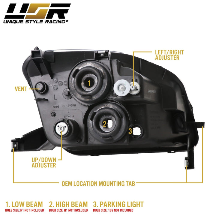 1997 - 2001 Honda Prelude JDM Style Black Housing Clear Lens Headlights