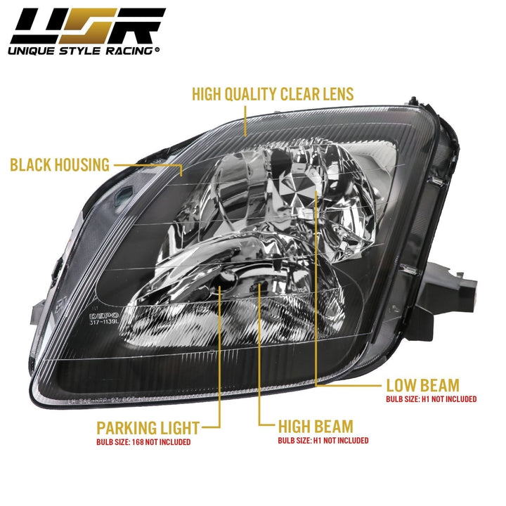1997 - 2001 Honda Prelude JDM Style Black Housing Clear Lens Headlights