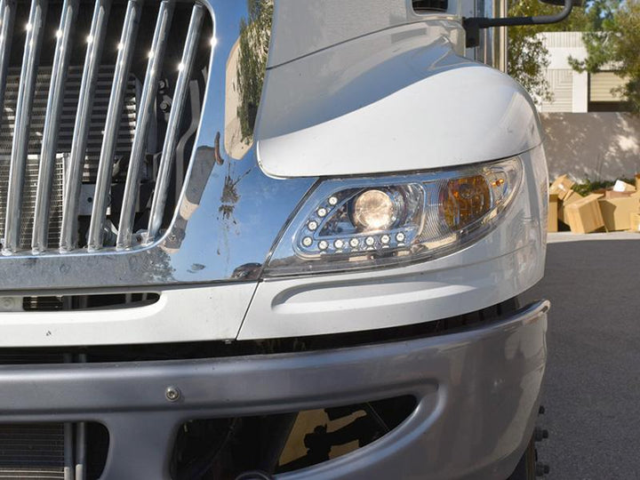 2002 - 2019 International Truck / 2002 - 2019 International Durastar / Transtar White LED Strip Chrome or Black Projector Headlights