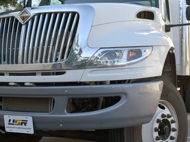 2002 - 2019 International Truck / 2002 - 2019 International Durastar / Transtar White LED Strip Chrome or Black Projector Headlights