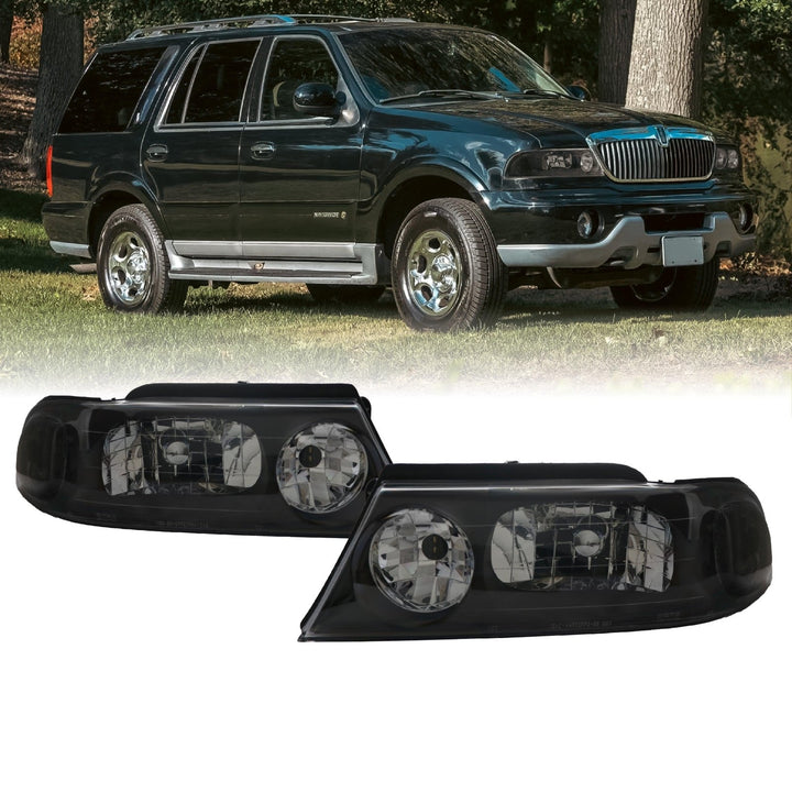 1998 - 2002 Lincoln Navigator Black Housing Clear Headlights
