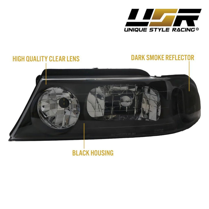 1998 - 2002 Lincoln Navigator Black Housing Clear Headlights