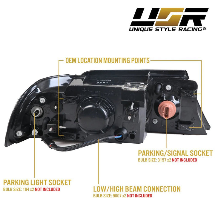 1998 - 2002 Lincoln Navigator Black Housing Clear Headlights