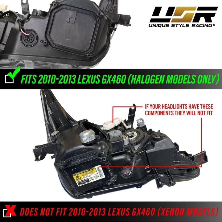2010 - 2013 Lexus GX460 Stock Halogen Model Gloss Black Upgrade Headlights