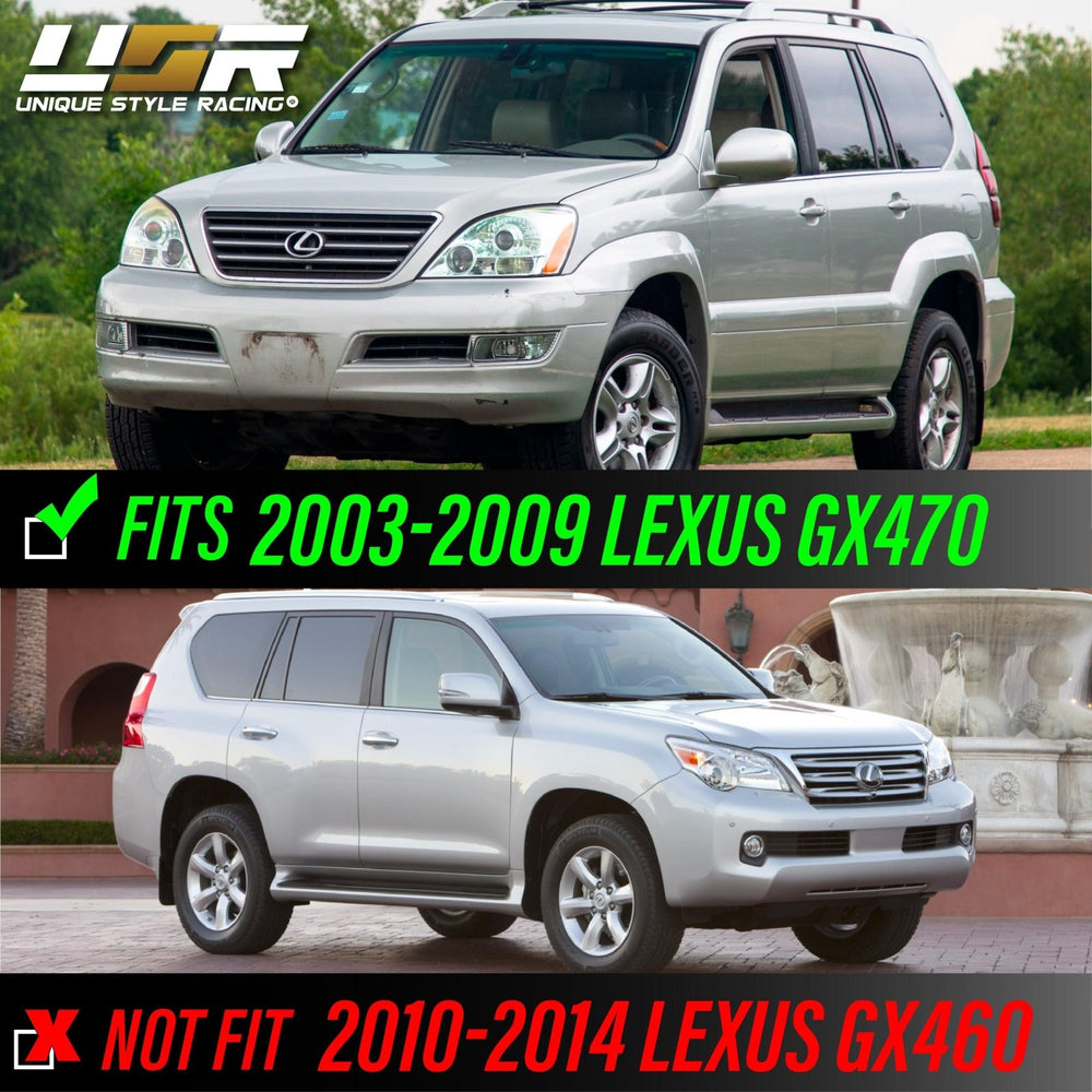 2003 - 2009 Lexus GX470 Gloss Black Housing Clear Lens Headlight + Matte Black Housing Light Smoke Lens LED Tail Lights