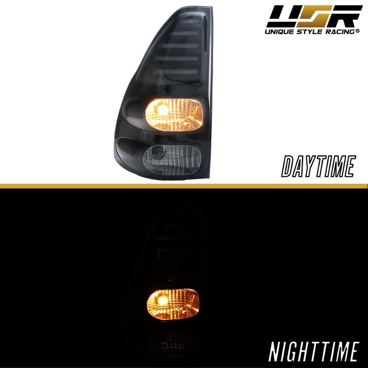 2003 - 2009 Lexus GX470 Gloss Black Housing Clear Lens Headlight + Matte Black Housing Light Smoke Lens LED Tail Lights