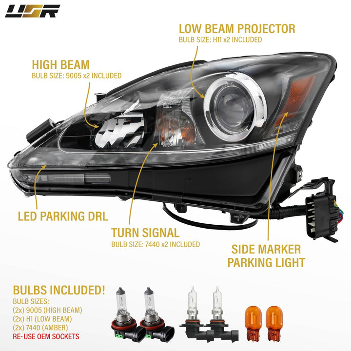 2006 2007 2008 2009 2010 2011 2012 2013 Lexus IS250 IS 250 IS350 350 ISF F USR Edition Daytime Visible DRL Day time running light LED Check Mark Black Projector Headlight