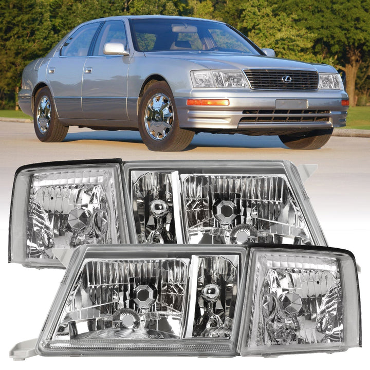 1995 - 1997 Lexus LS400 JDM Style Glass Clear Lens Headlights + Matching Corner Lights