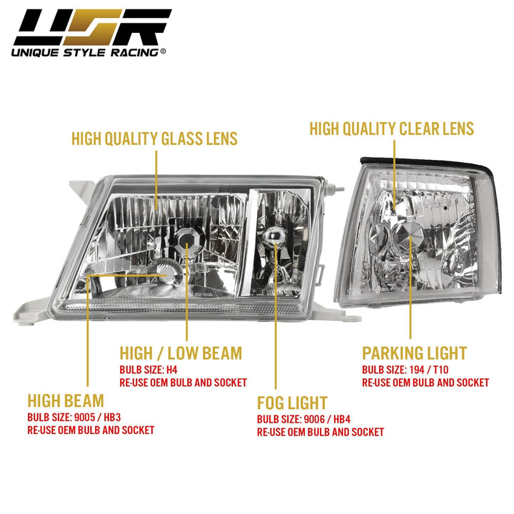 1995 - 1997 Lexus LS400 JDM Style Glass Clear Lens Headlights + Matching Corner Lights