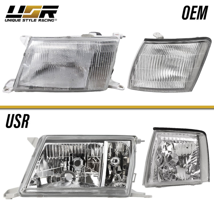 1995 - 1997 Lexus LS400 JDM Style Glass Clear Lens Headlights + Matching Corner Lights