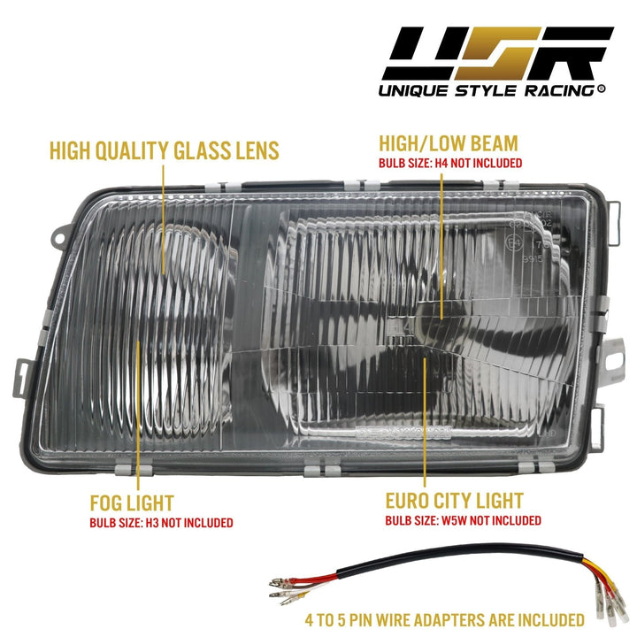 1981 - 1991 Mercedes S Class W126 EURO GLASS Lens Headlight with Optional Corner Light