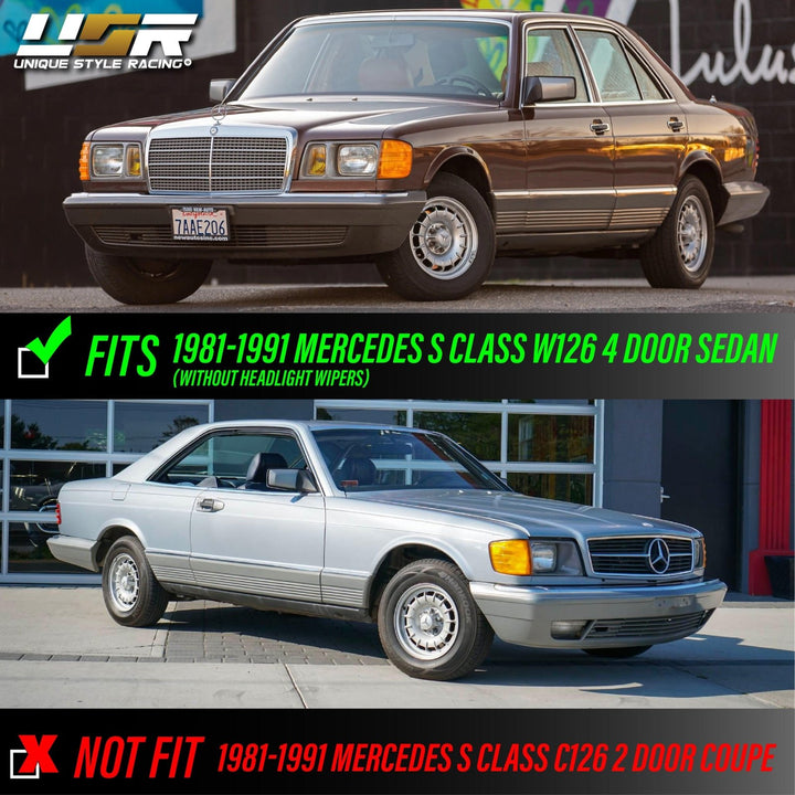 1981 - 1991 Mercedes S Class W126 EURO GLASS Lens Headlight with Optional Corner Light