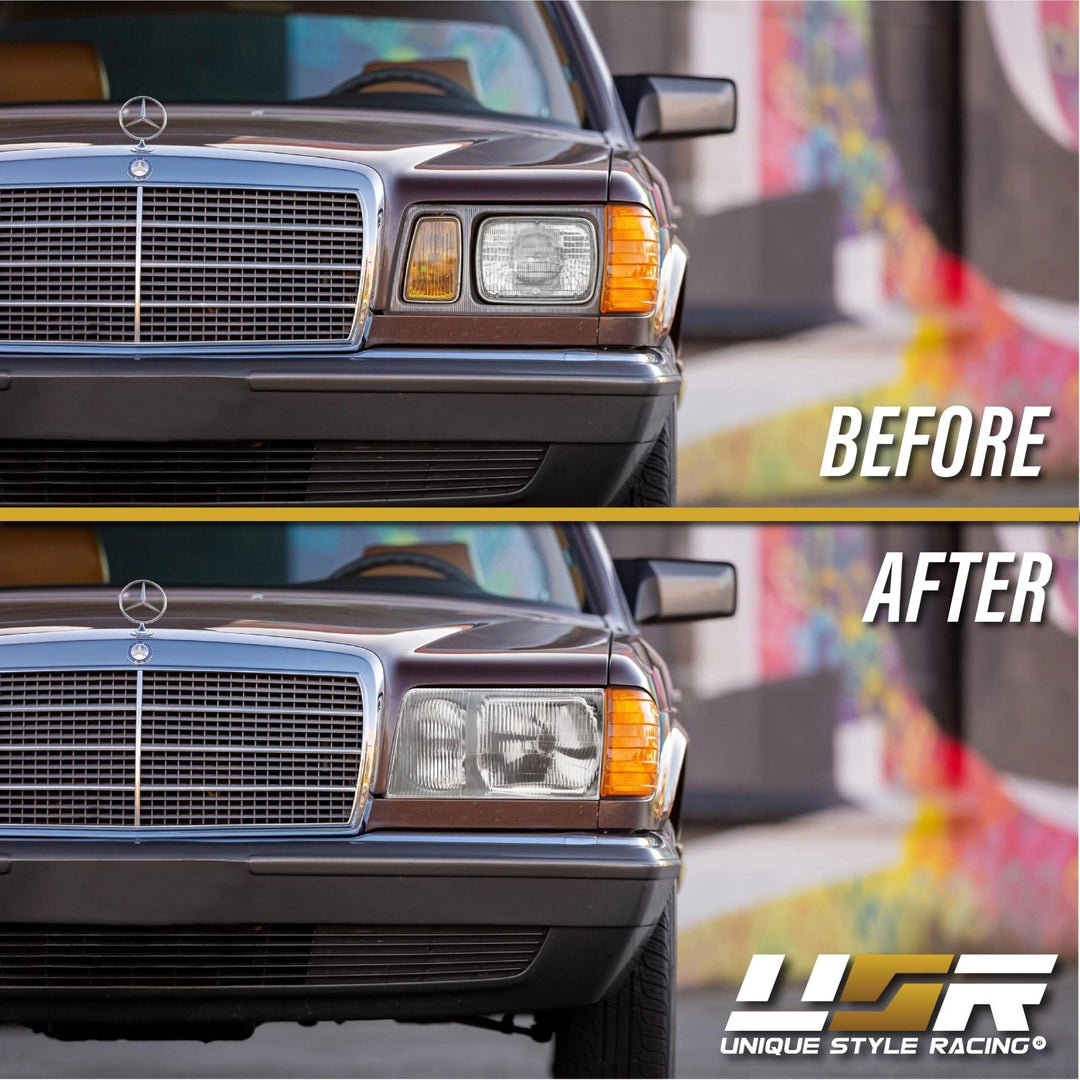 1981 - 1991 Mercedes S Class W126 EURO GLASS Lens Headlight with Optional Corner Light
