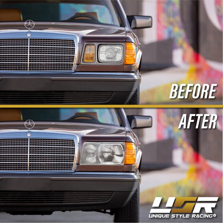 1981 - 1991 Mercedes S Class W126 EURO GLASS Lens Headlight with Optional Corner Light