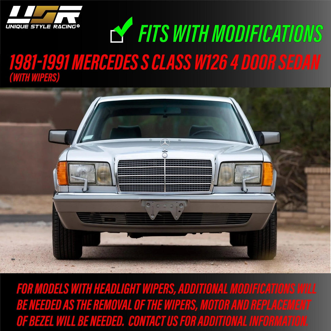 1981 - 1991 Mercedes S Class W126 EURO GLASS Lens Headlight with Optional Corner Light