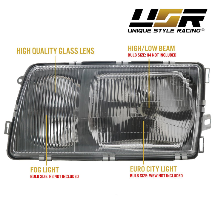 1981 - 1991 Mercedes S Class W126 EURO GLASS Lens Headlight with Optional Corner Light