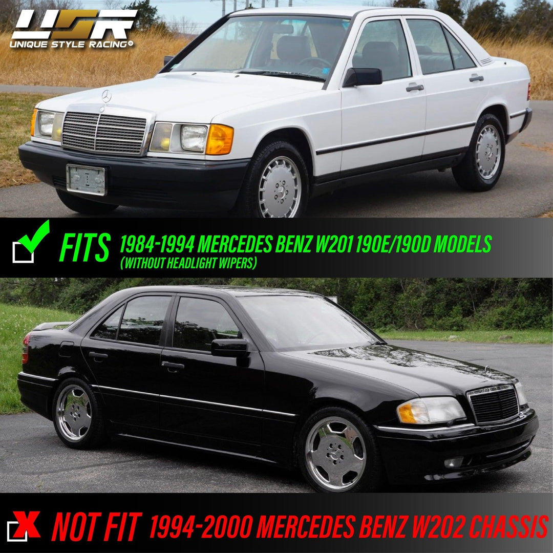 1984 - 1993 Mercedes Benz W201 190D / 190E EURO GLASS Lens Headlight with Fog Light with Optional Corner Light