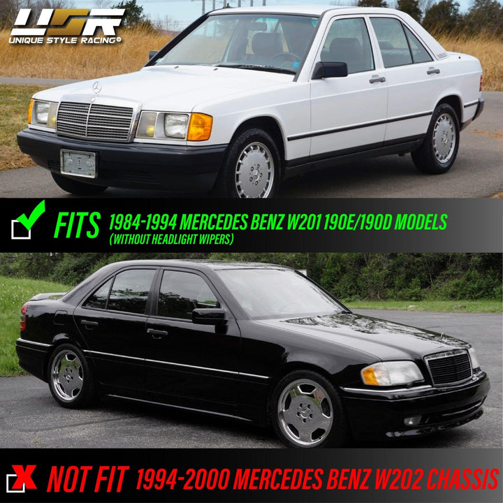 1984 - 1993 Mercedes Benz W201 190D / 190E EURO GLASS Lens Headlight with Fog Light with Optional Corner Light