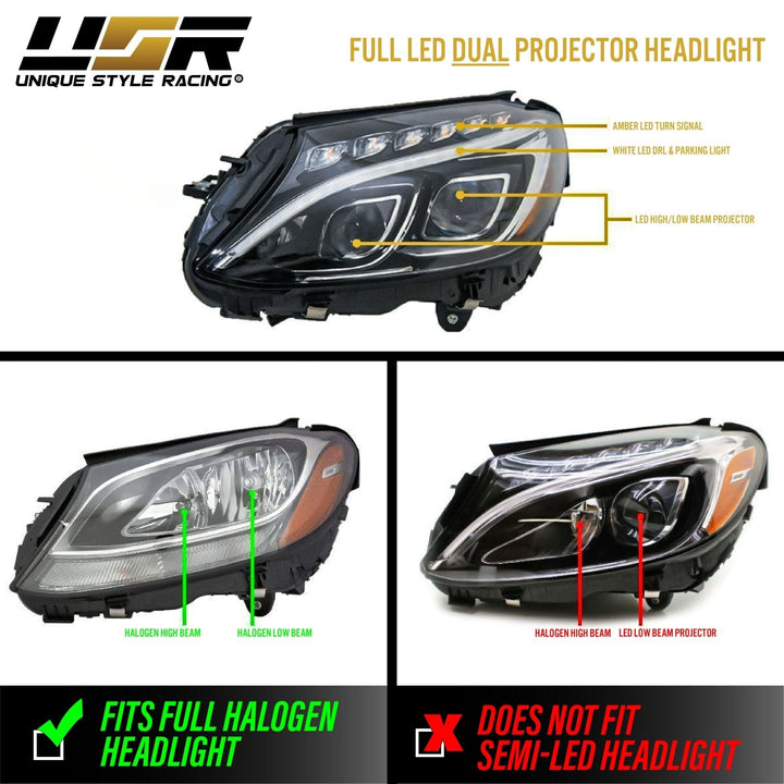 2015 - 2018 Mercedes Benz W205 C Class 4D Sedan OEM AMG C63 Style Full LED Headlight For Stock Halogen Models