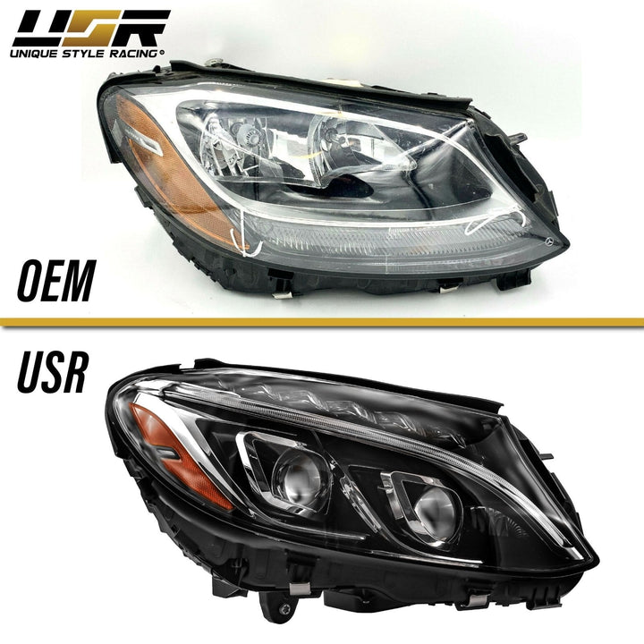 2015 - 2018 Mercedes Benz W205 C Class 4D Sedan OEM AMG C63 Style Full LED Headlight For Stock Halogen Models
