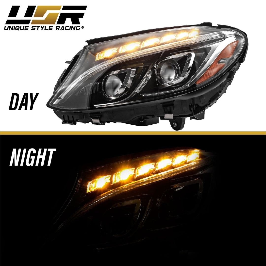 2015 - 2018 Mercedes Benz W205 C Class 4D Sedan OEM AMG C63 Style Full LED Headlight For Stock Halogen Models