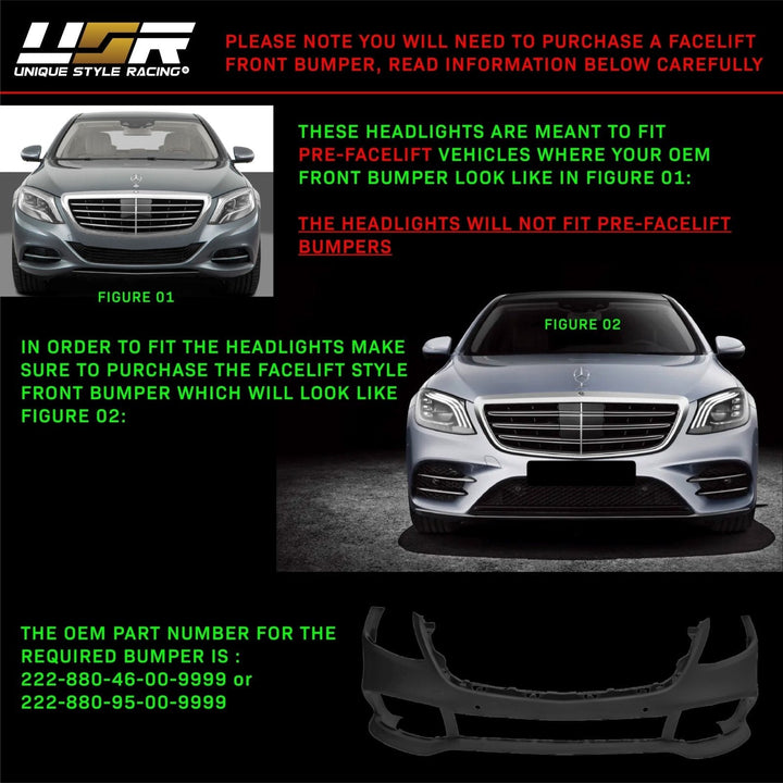 2014 - 2017 Mercedes Benz W222 S Class Facelift Style Full LED Headlight
