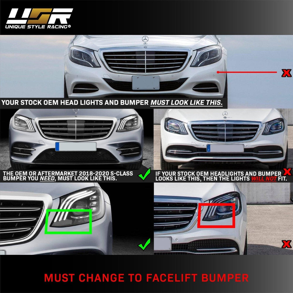 2014 - 2017 Mercedes Benz W222 S Class Facelift Style Full LED Headlight + Facelift Full LED Tail Lights COMBO