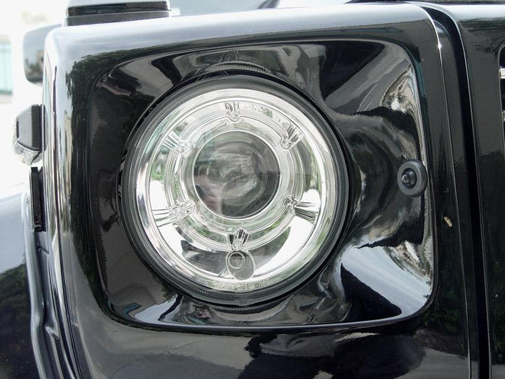 2002 - 2006 Mercedes Benz G Class Wagon W463 Facelift Style Glass Lens Chrome Housing Projector Headlight + Safari Style Stone Guard Grills